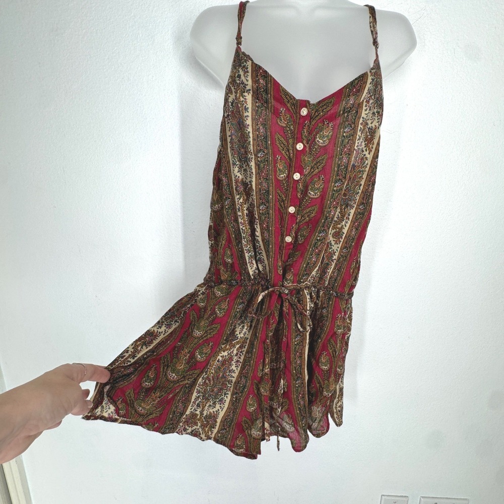 Denim & Supply Ralph Lauren Red Paisley Print Button Boho Short Romper Size L